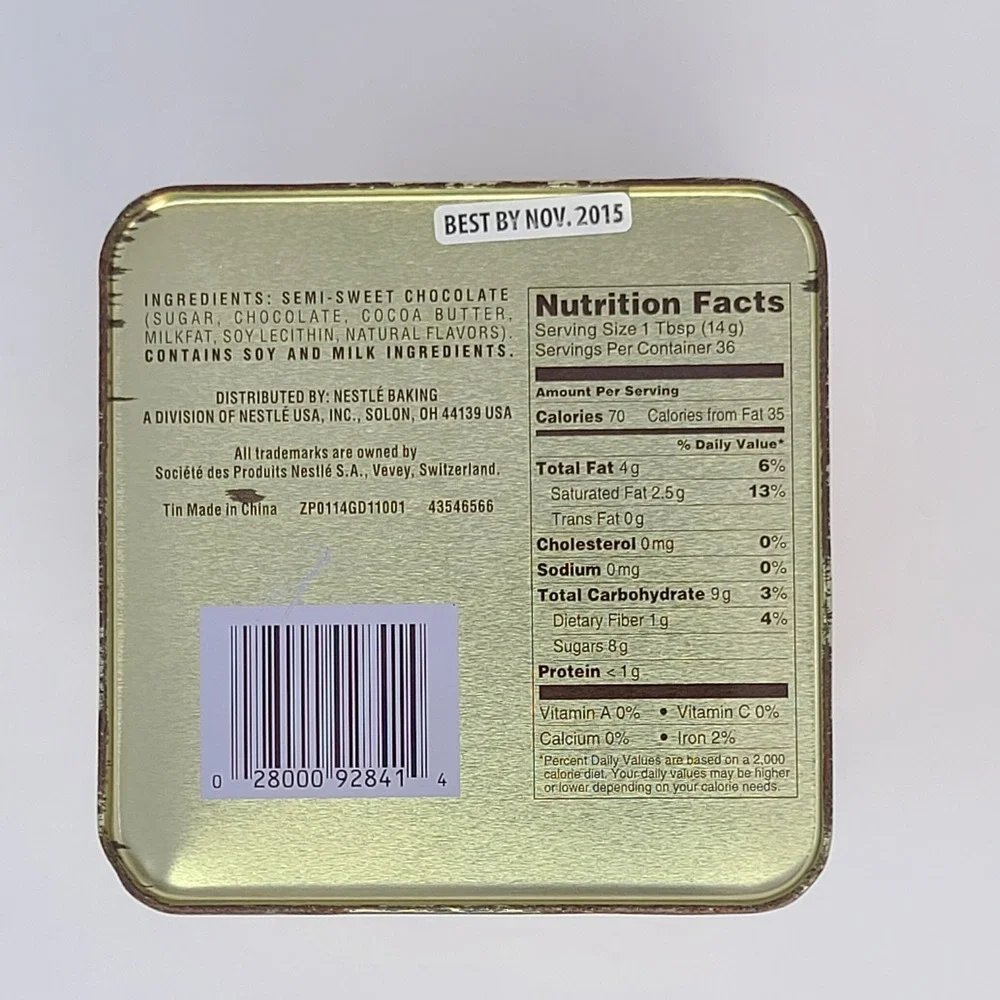 2014 Nestle Toll House Tin 75th Anniversary Canister Yellow Red 6.25 inches Good